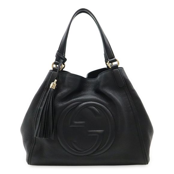 Gucci Soho Cellarius Tote Bag Shoulder Bag Shoulder Tassel Fringe Leather Black - Picture 1 of 7